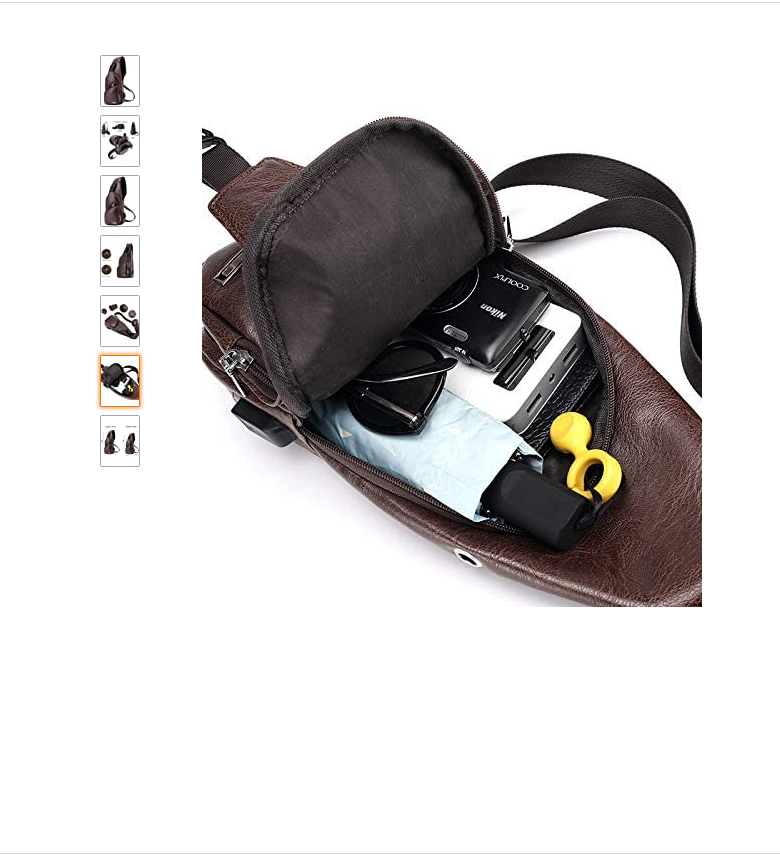 VARLIVOO Men's Sling Bag Men Chest Bag with USB Port Shoulder Bags  Crossbody Bag Travel Waterproof PU Leather